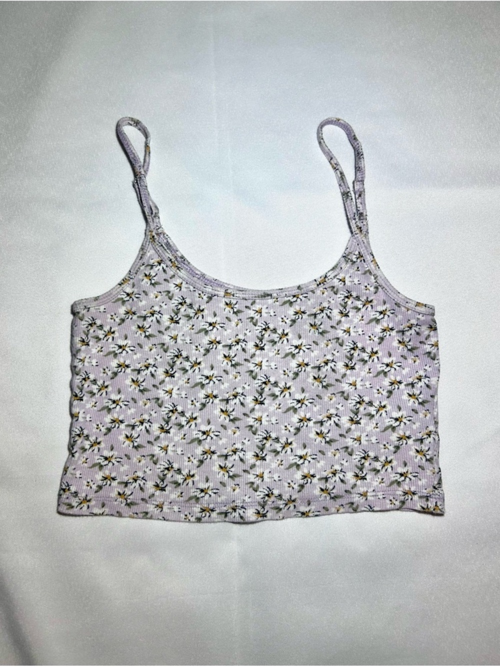 Hollister Lilac Floral Ribbed Baby Cami Crop Top Sz S
